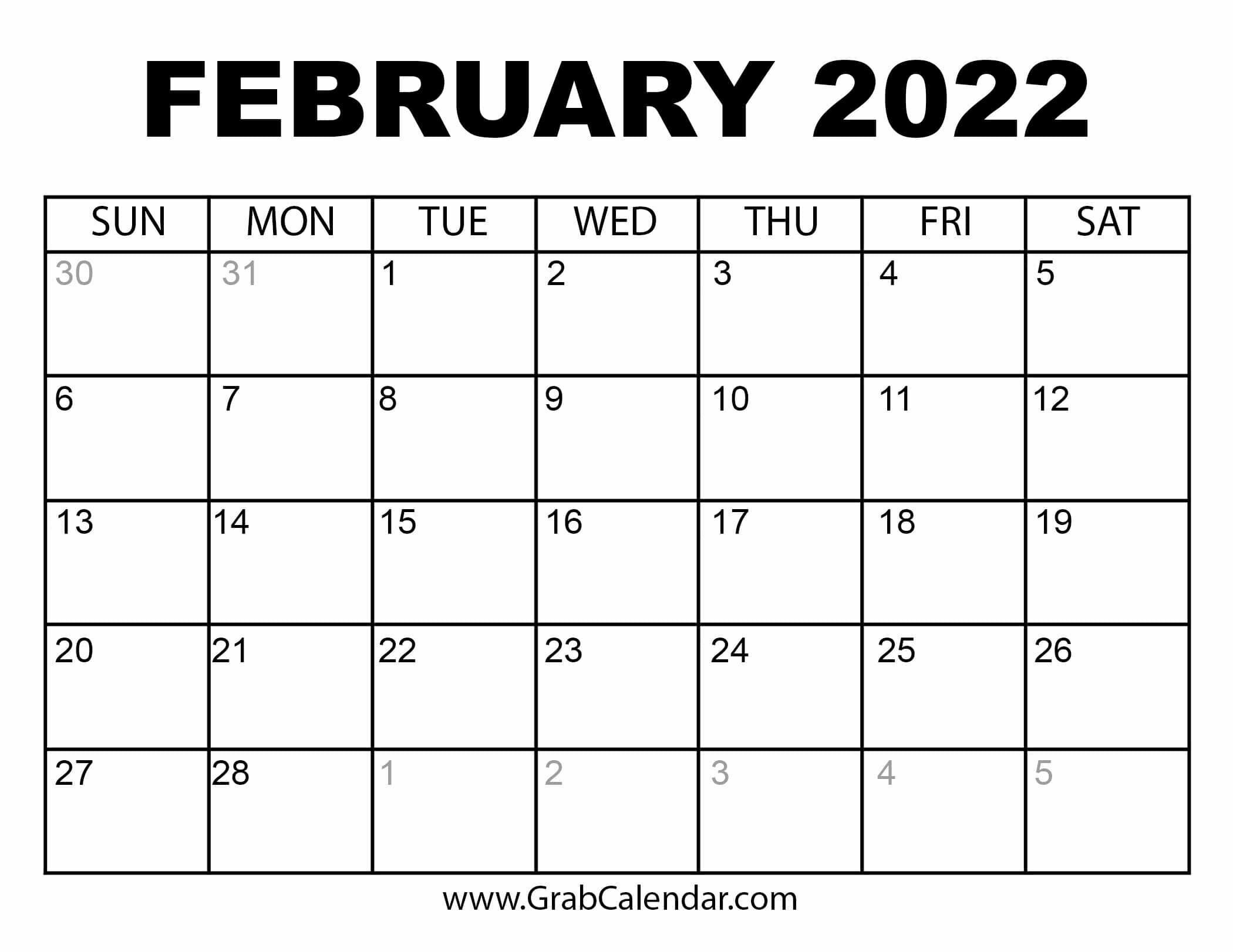 Avatar: February 2022 Calendar