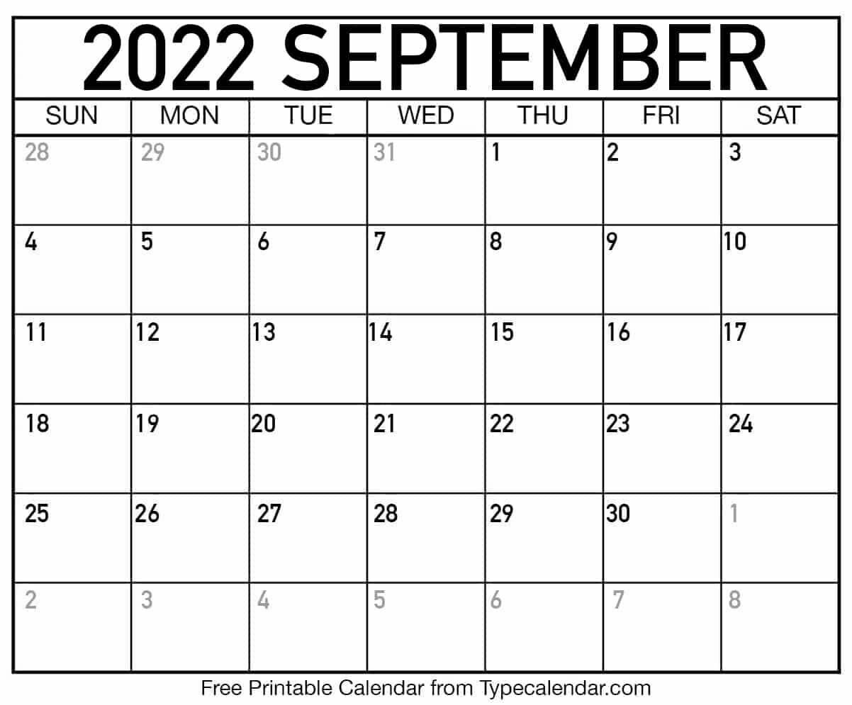 Avatar: Calendar September Printable 2022