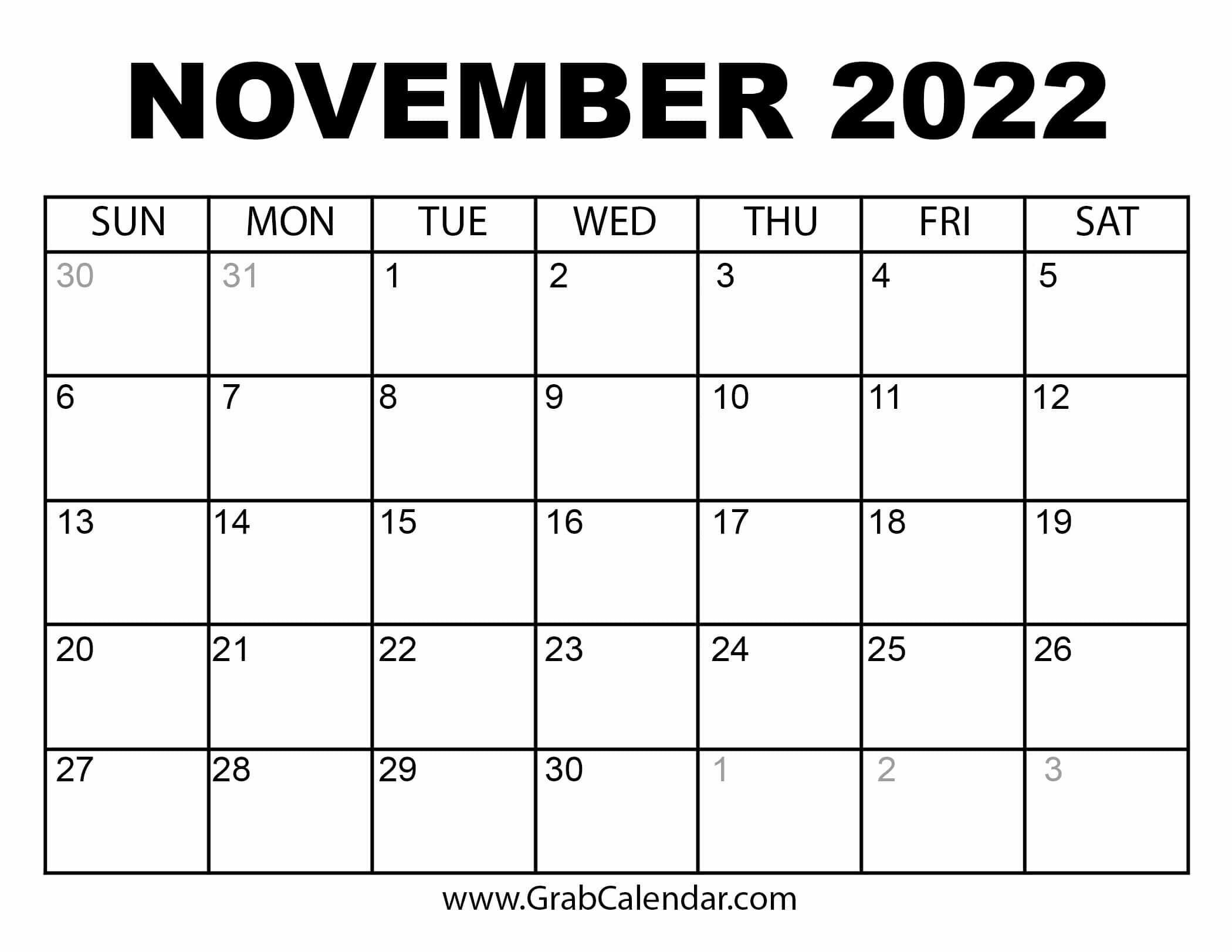 Avatar: November 2022 Calendar