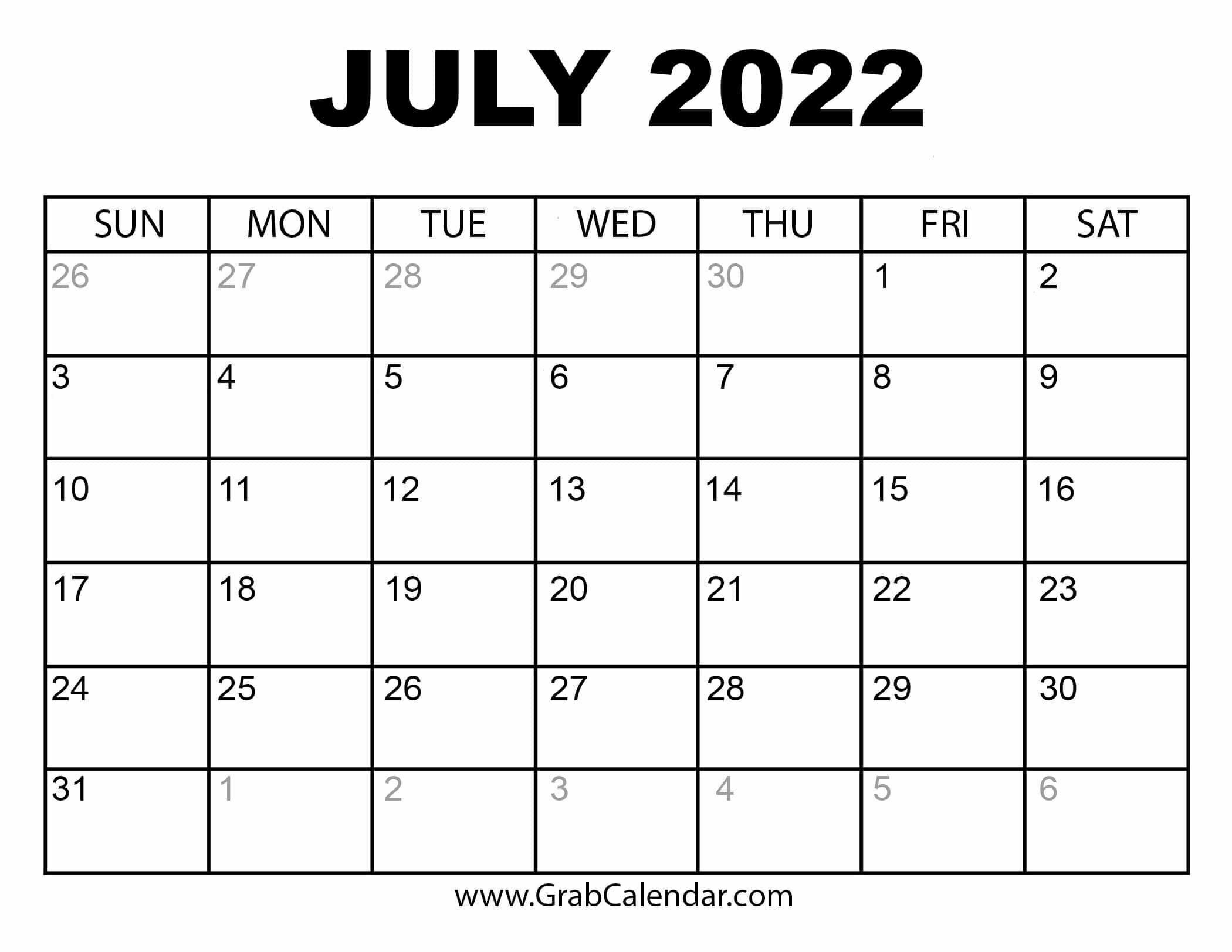 Avatar: July 2022 Calendar
