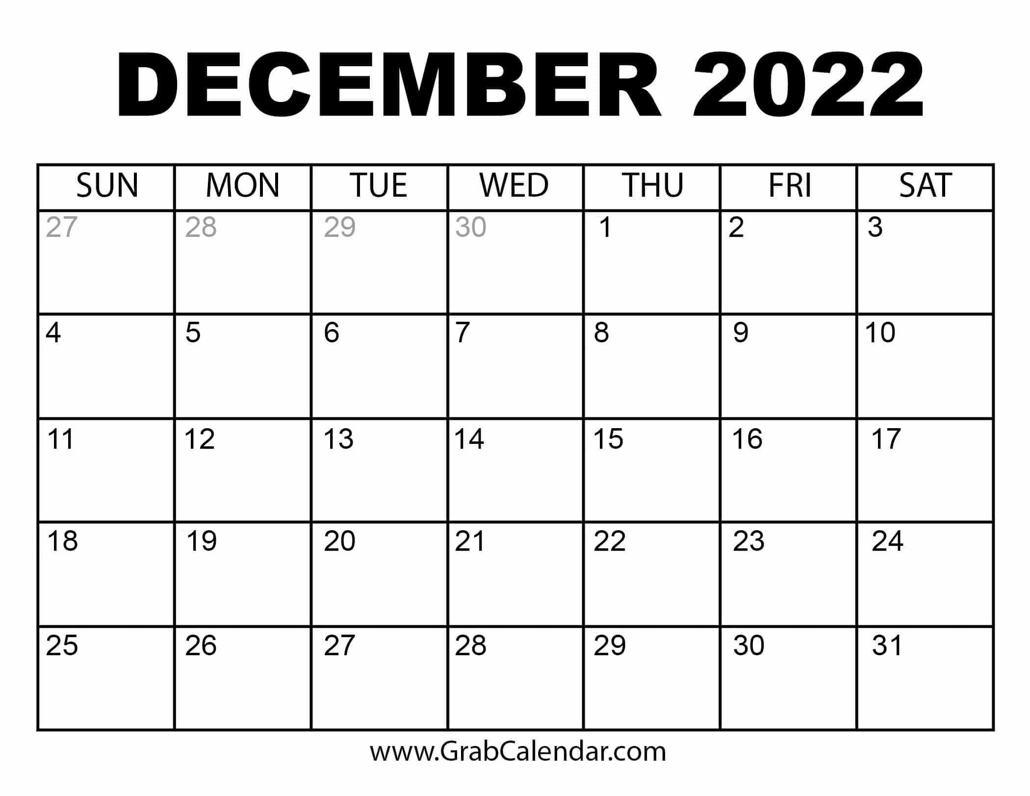 Avatar: December 2022 Calendar
