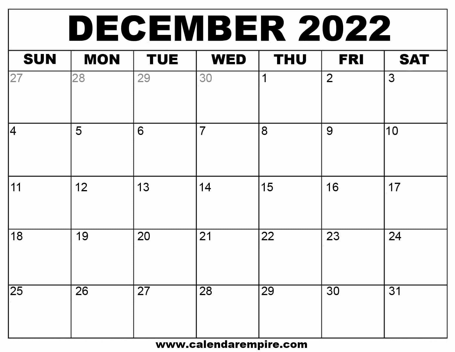 Avatar: December 2022 Calendar