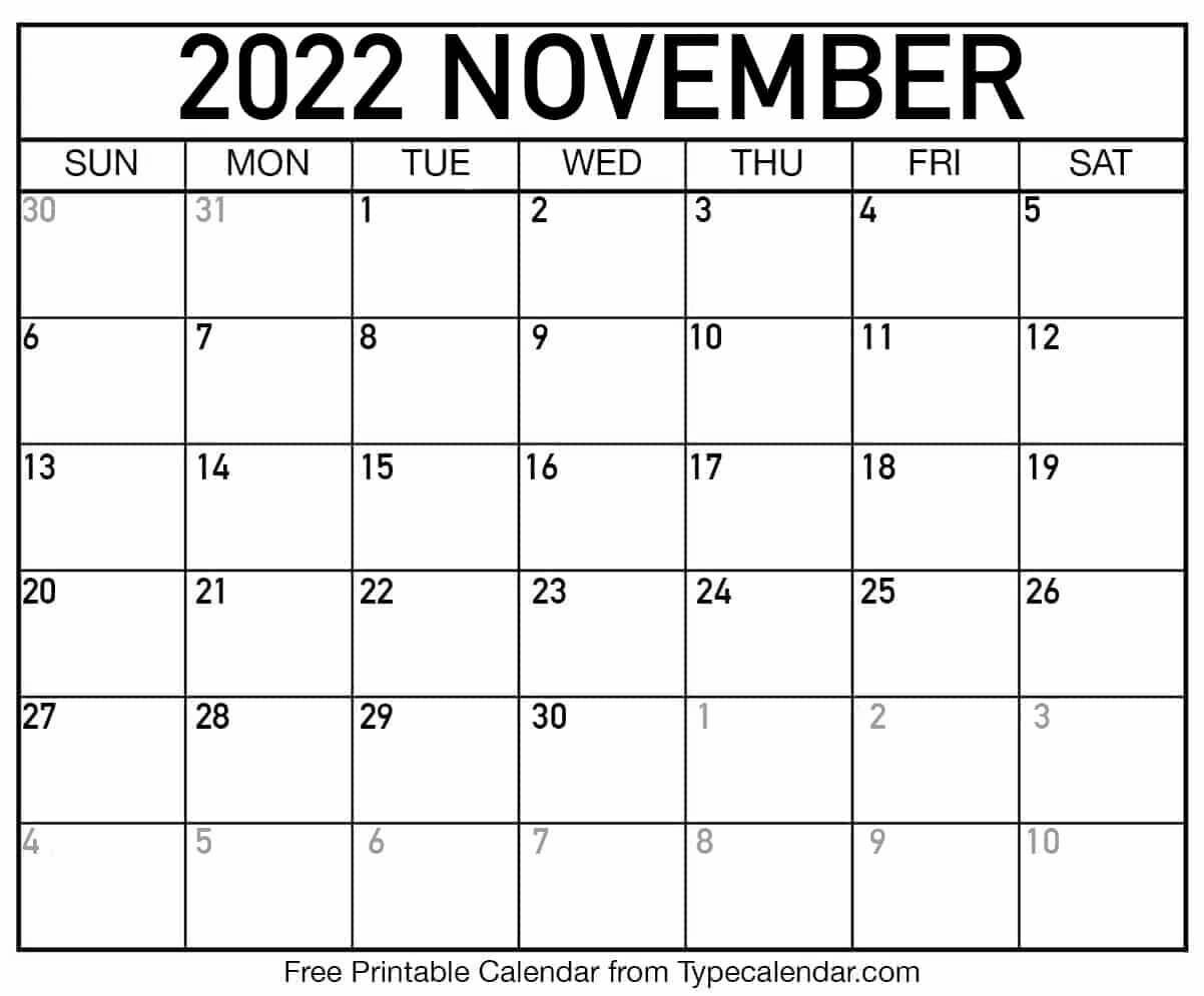 Avatar: November Calendar 2022 Printable